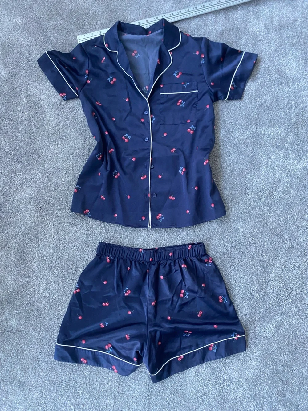 Japna Navy Cherry Print Short Pajama Set